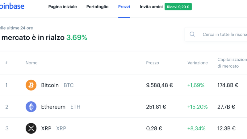 9 euro di Bitcoin gratis su Coinbase